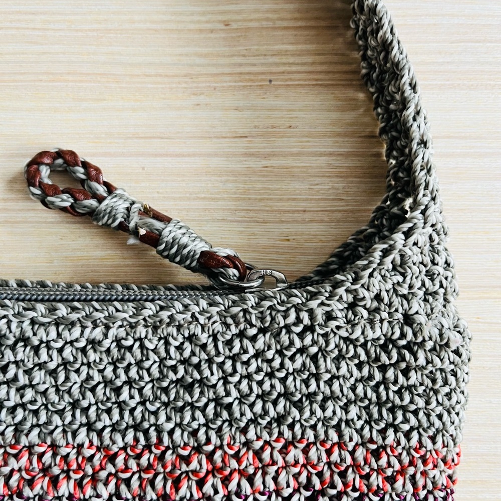 The Sak Multicolor Stripes Gray Crochet Shoulder Bag Purse - Picture 3 of 8